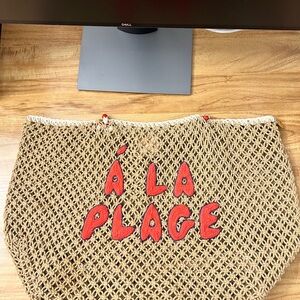 Crochet Beach Tote with Orange Lettering (Clare V L'Été Tote)